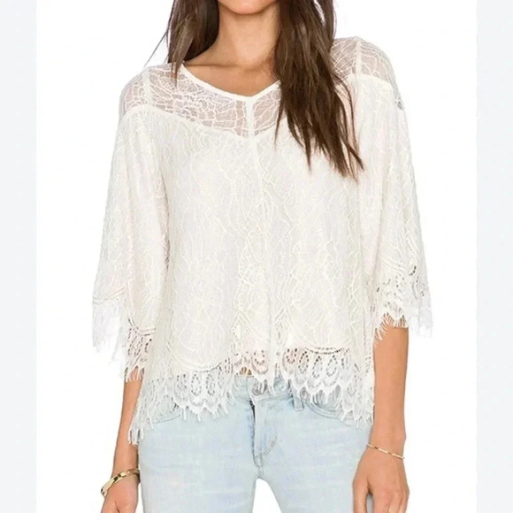 Ella Moss Amara Lace Blouse in Natural Size XS - Picture 2 of 7